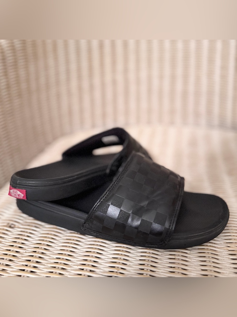 Black Men’s Slide Sandals Classic Checker Strap